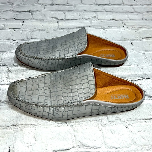 Born Capricorn Mules Croc Embossed Leather Slip-on Loafers - Gray/Grey - Size 10 - Picture 3 of 14